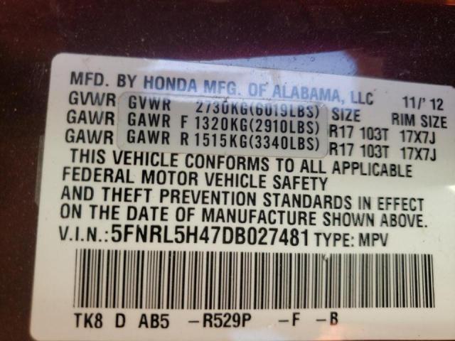 Photo 10 from auction – 2013 HONDA ODYSSEY EX with VIN 5FNRL5H47DB027481