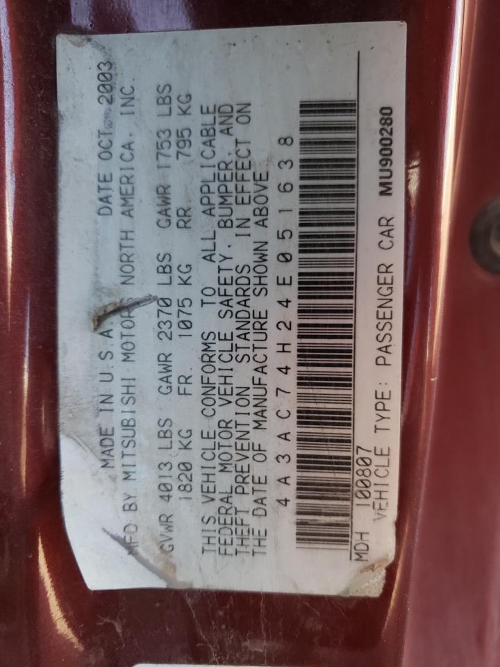Photo 10 from auction – 2004 MITSUBISHI ECLIPSE GT with VIN 4A3AC74H24E051638