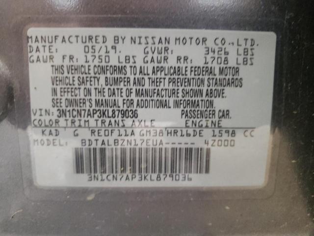 Photo 10 from auction – 2019 NISSAN VERSA S with VIN 3N1CN7AP3KL879036