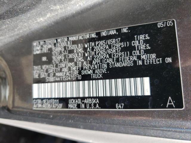 Photo 10 from auction – 2005 TOYOTA TUNDRA ACC with VIN 5TBBT44115S470710