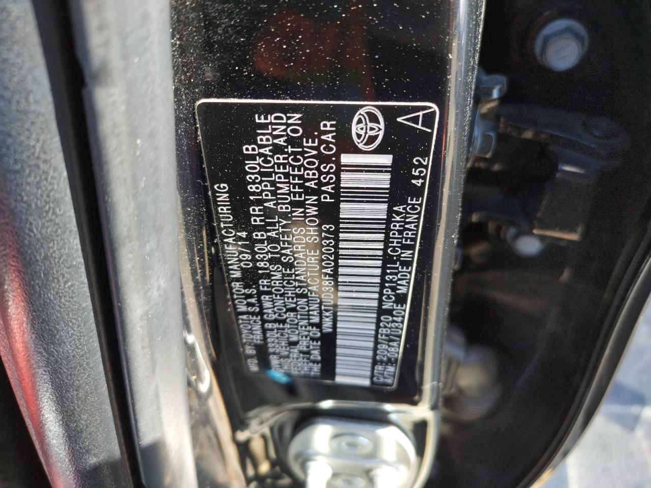 Photo 10 from auction – 2015 TOYOTA YARIS with VIN VNKKTUD38FA020373