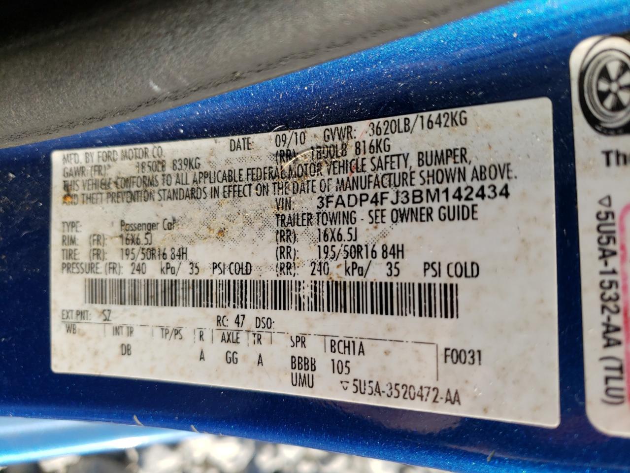 Photo 10 from auction – 2011 FORD FIESTA SES with VIN 3FADP4FJ3BM142434