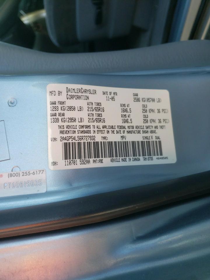 Photo 10 from auction – 2006 CHRYSLER TOWN AND C with VIN 2A4GP54L56R727932