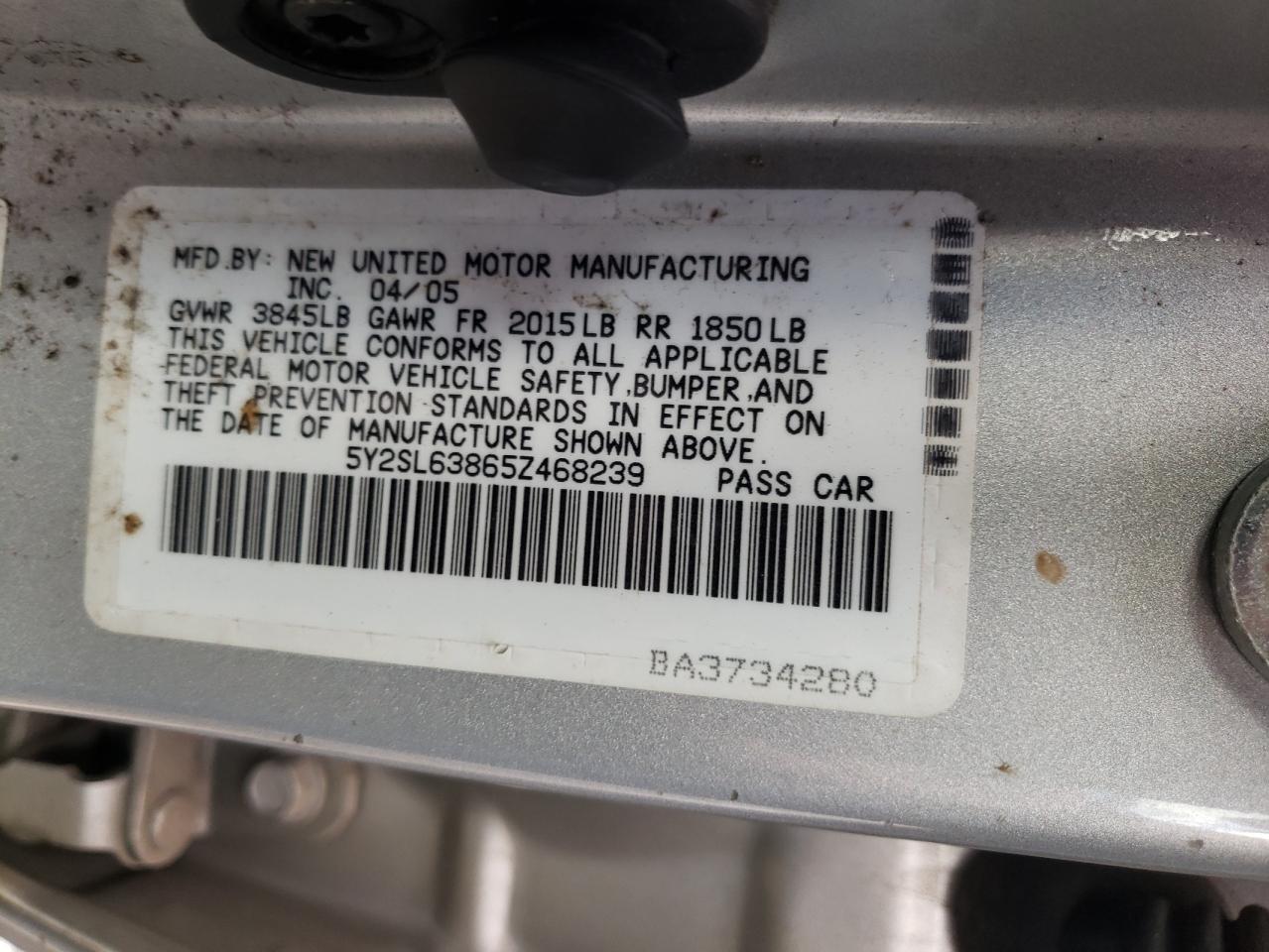 Photo 10 from auction – 2005 PONTIAC VIBE with VIN 5Y2SL63865Z468239