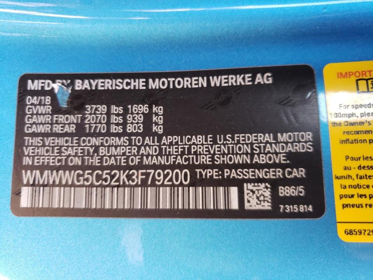 Photo 10 from auction – 2019 MINI COOPER with VIN WMWWG5C52K3F79200