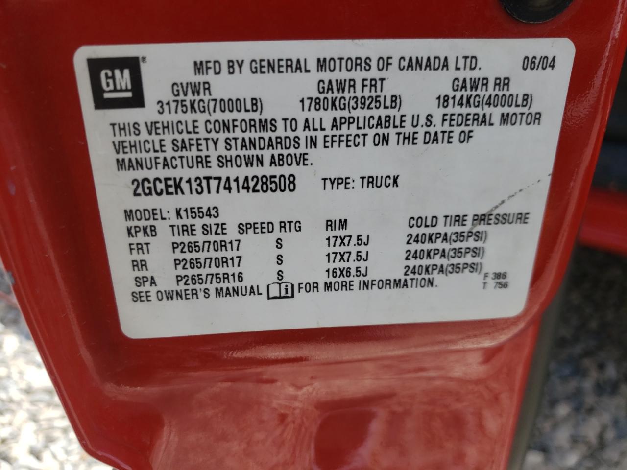 Foto 10 de la subasta – 2004 CHEVROLET SILVERADO con VIN 2GCEK13T741428508