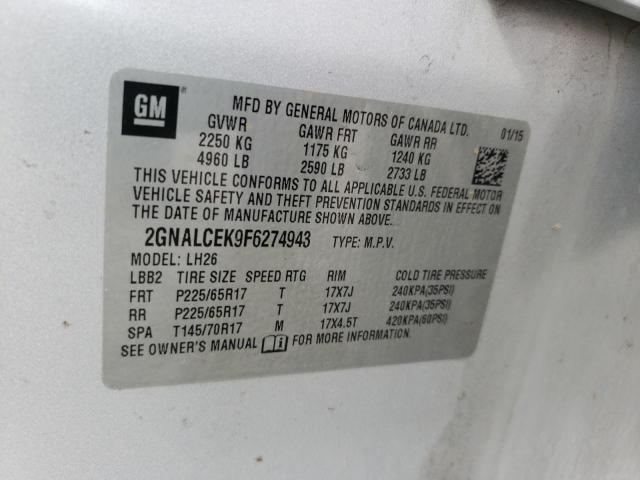 Photo 10 from auction – 2015 CHEVROLET EQUINOX LT with VIN 2GNALCEK9F6274943