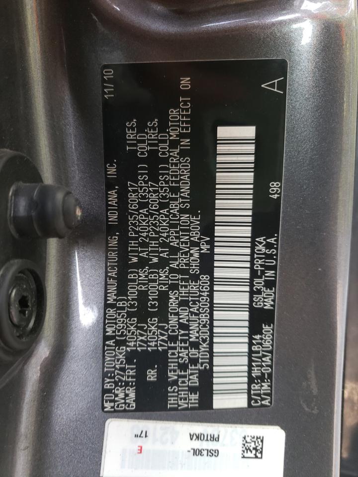 Photo 10 from auction – 2011 TOYOTA SIENNA XLE with VIN 5TDYK3DC9BS094608