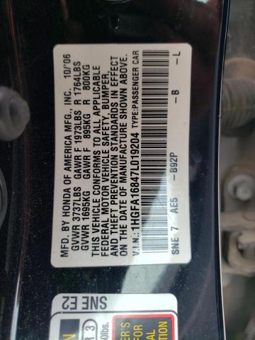 Photo 10 from auction – 2007 HONDA CIVIC EX with VIN 1HGFA16847L019204
