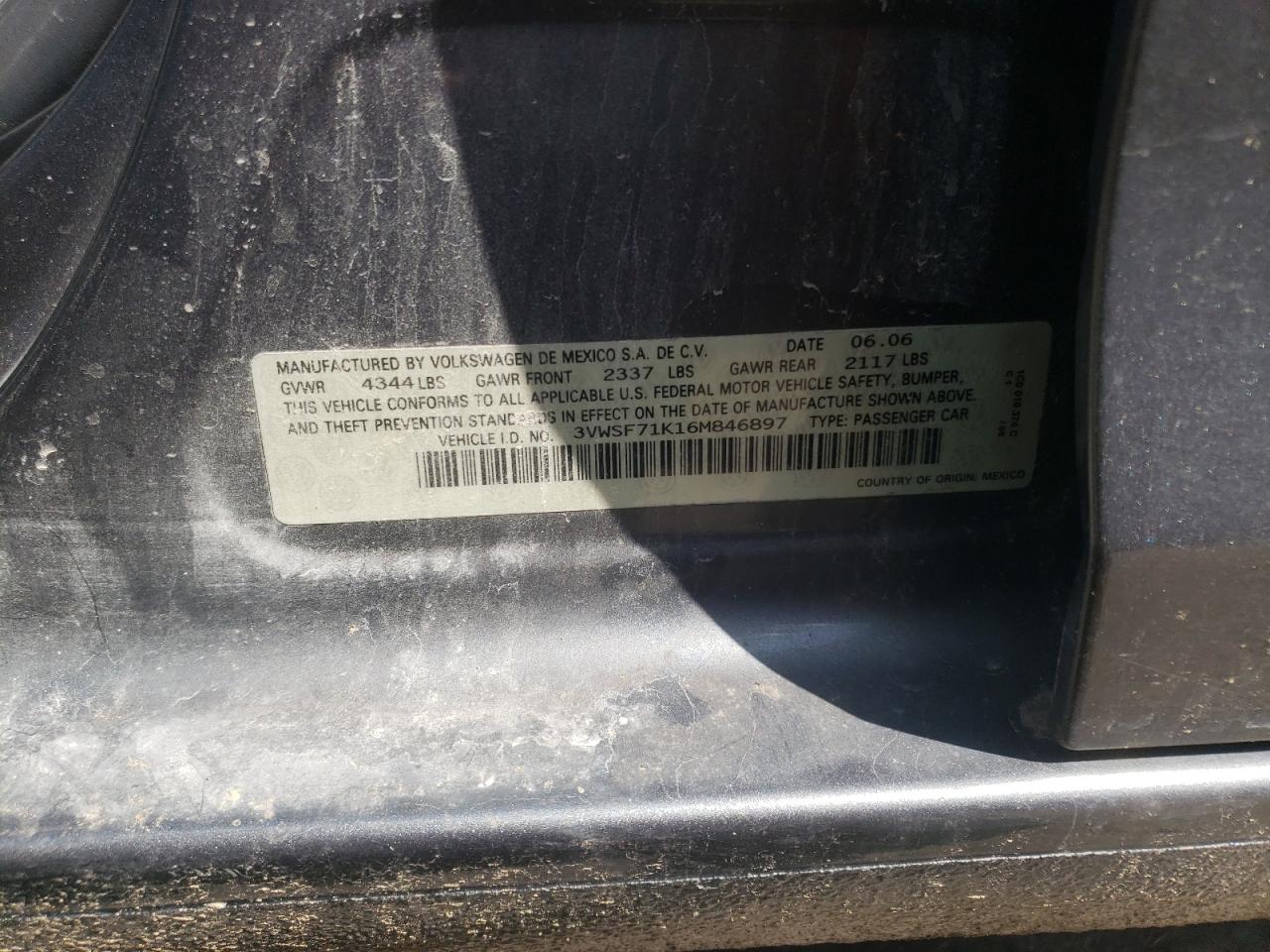 Photo 10 from auction – 2006 VOLKSWAGEN JETTA 2.5 with VIN 3VWSF71K16M846897