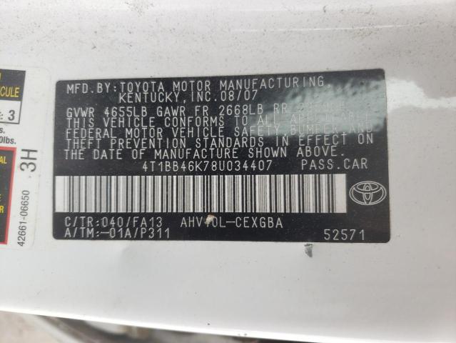 Photo 10 from auction – 2008 TOYOTA CAMRY with VIN 4T1BB46K78U034407