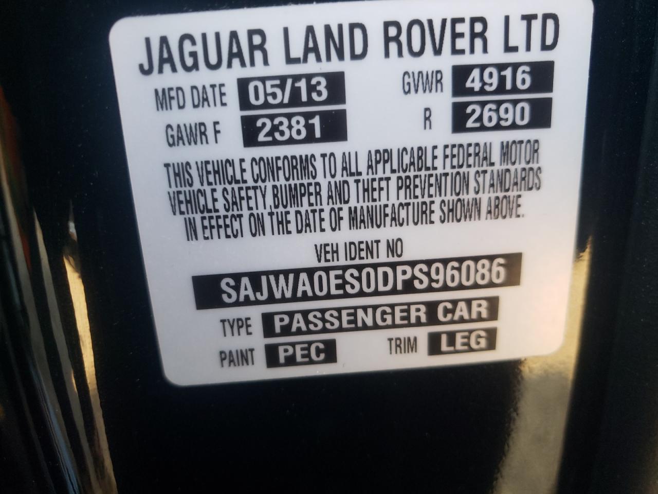 Photo 10 from auction – 2013 JAGUAR XF with VIN SAJWA0ES0DPS96086