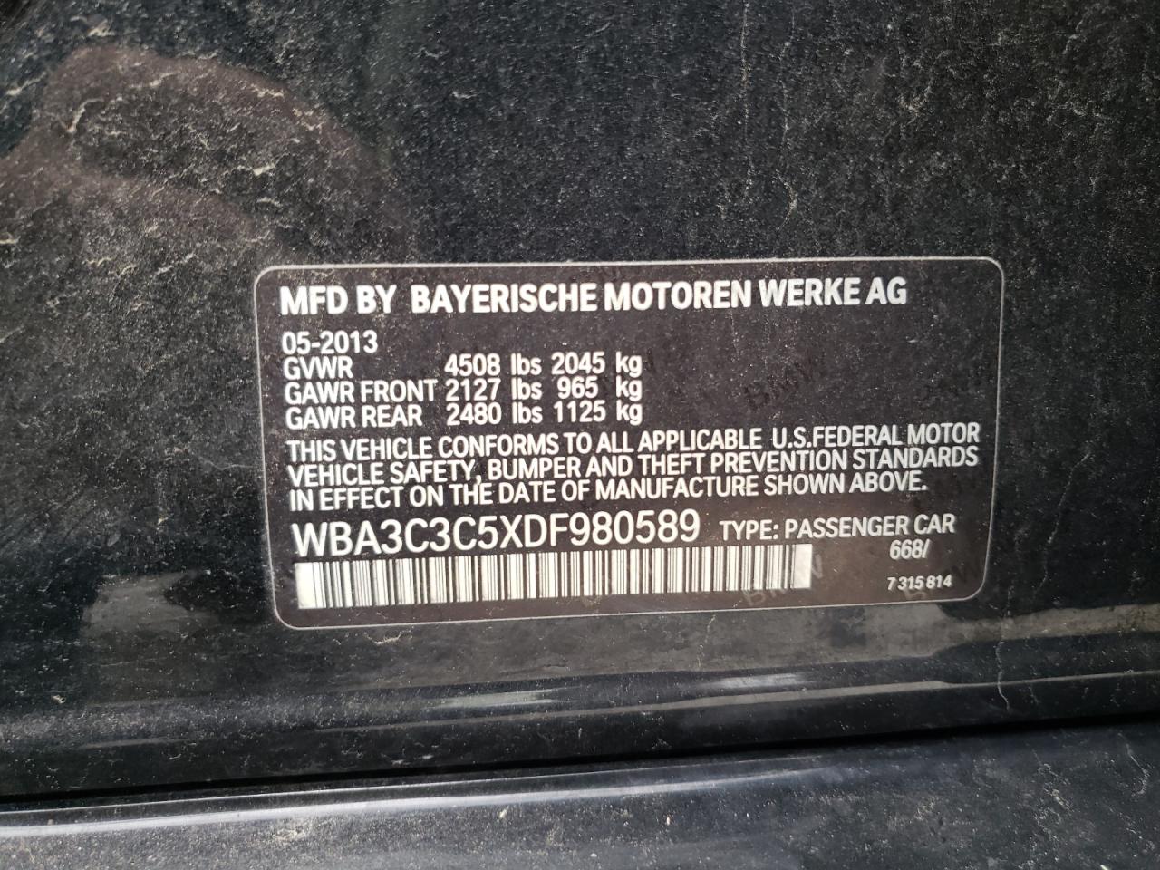 Photo 10 from auction – 2013 BMW 320 I XDRI with VIN WBA3C3C5XDF980589