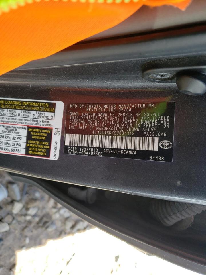 Photo 10 from auction – 2009 TOYOTA CAMRY BASE with VIN 4T1BE46K79U831149