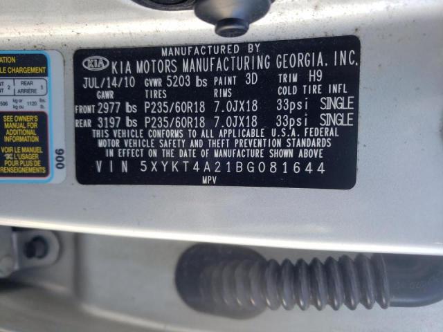 Photo 10 from auction – 2011 KIA SORENTO BA with VIN 5XYKT4A21BG081644