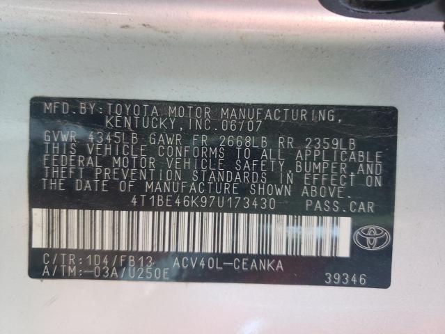 Photo 10 from auction – 2007 TOYOTA CAMRY CE with VIN 4T1BE46K97U173430