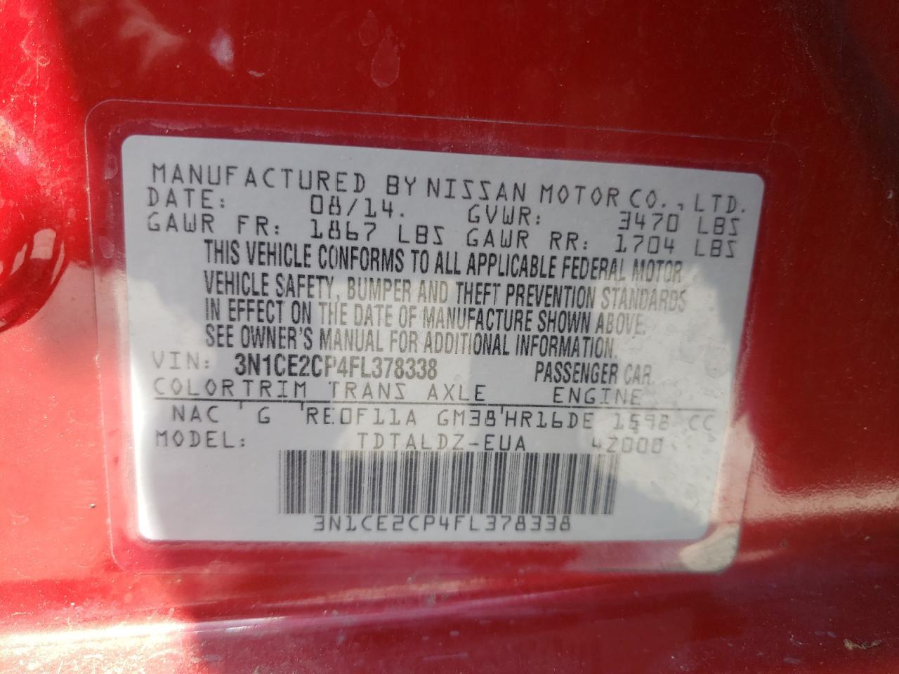 Photo 10 from auction – 2015 NISSAN VERSA NOTE with VIN 3N1CE2CP4FL378338