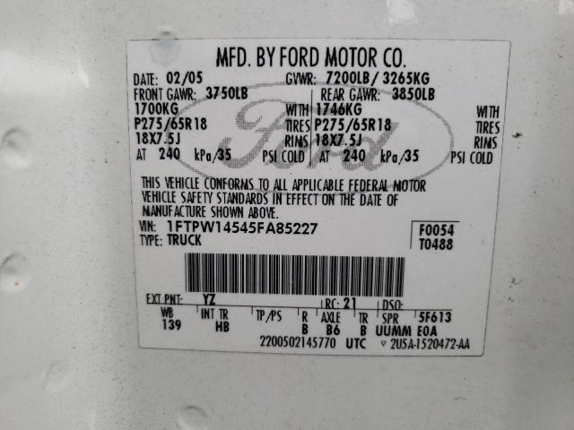 Photo 10 from auction – 2005 FORD F150 SUPER with VIN 1FTPW14545FA85227