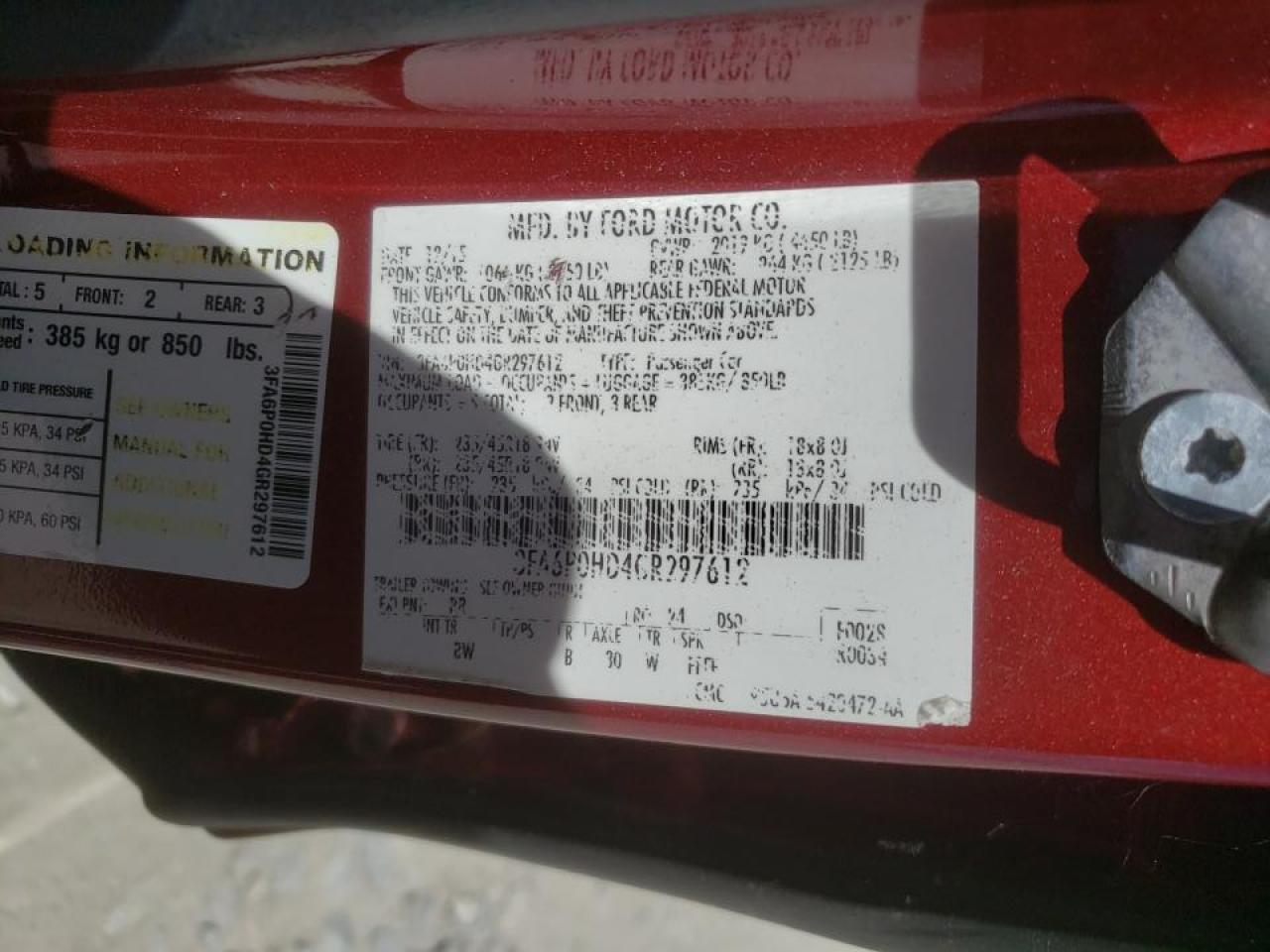Photo 10 from auction – 2016 FORD FUSION SE with VIN 3FA6P0HD4GR297612