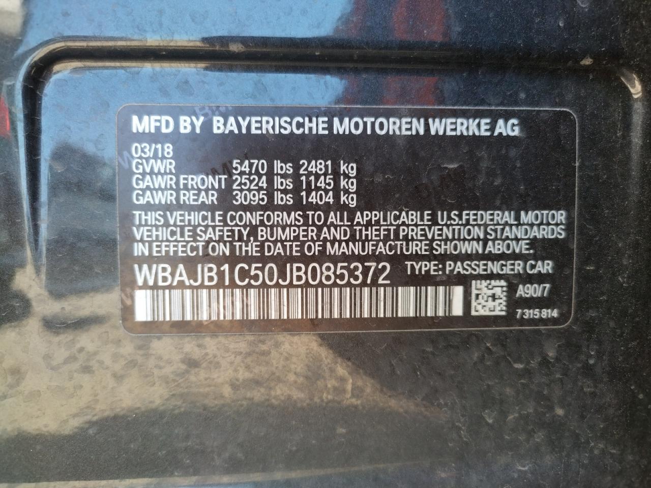 Photo 10 from auction – 2018 BMW 530XE with VIN WBAJB1C50JB085372