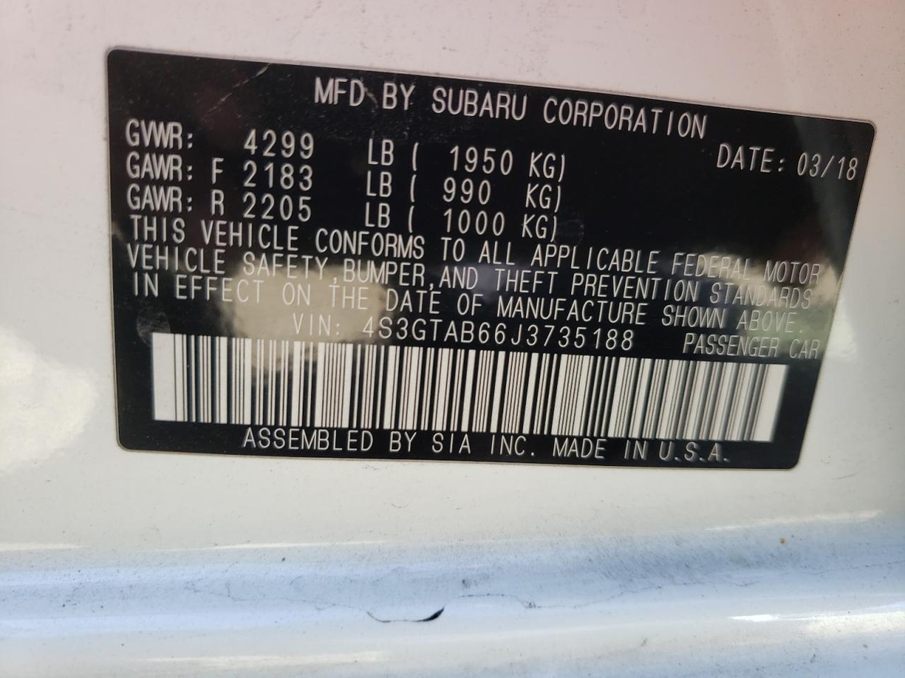 Photo 10 from auction – 2018 SUBARU IMPREZA PR with VIN 4S3GTAB66J3735188