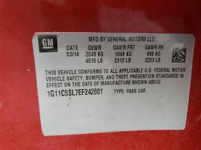 Photo 10 from auction – 2014 CHEVROLET MALIBU 1LT with VIN 1G11C5SL7EF242801