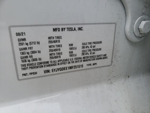 Photo 10 from auction – 2021 TESLA MODEL Y with VIN 5YJYGDEE1MF251515