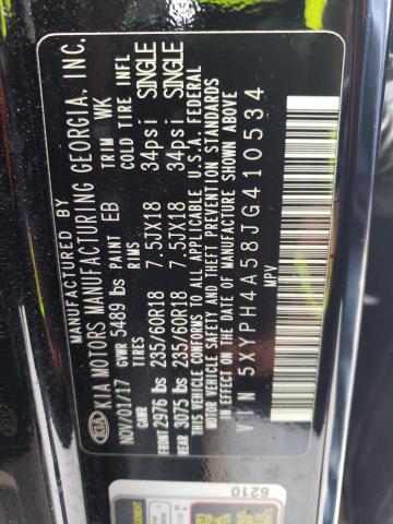 Photo 10 from auction – 2018 KIA SORENTO EX with VIN 5XYPH4A58JG410534