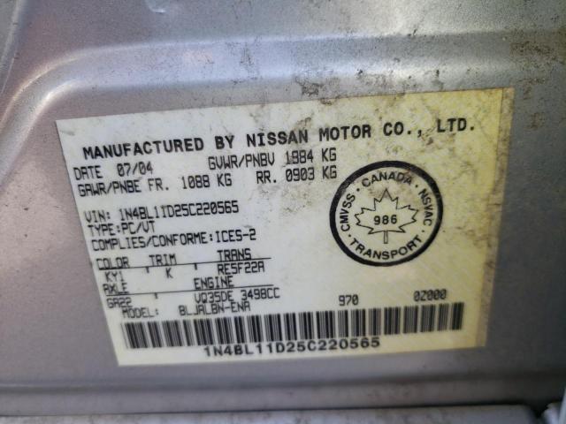 Photo 10 from auction – 2005 NISSAN ALTIMA SE with VIN 1N4BL11D25C220565