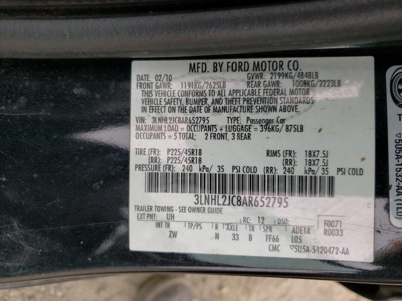 Photo 10 from auction – 2010 LINCOLN MKZ with VIN 3LNHL2JC8AR652795
