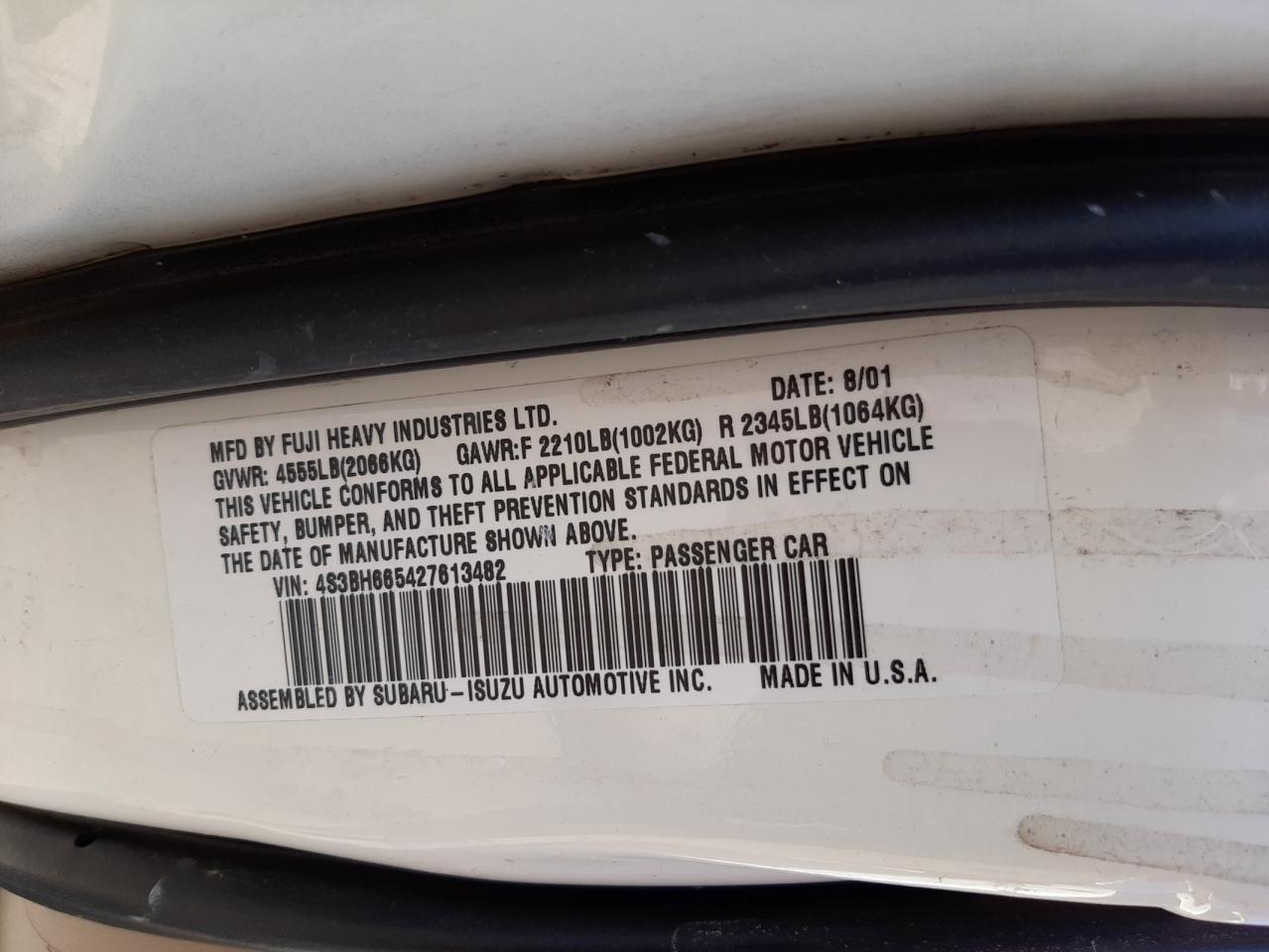 Photo 20 from auction – 2002 SUBARU LEGACY OUT with VIN 4S3BH665427613482