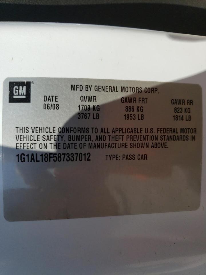 Photo 10 from auction – 2008 CHEVROLET COBALT LT with VIN 1G1AL18F587337012