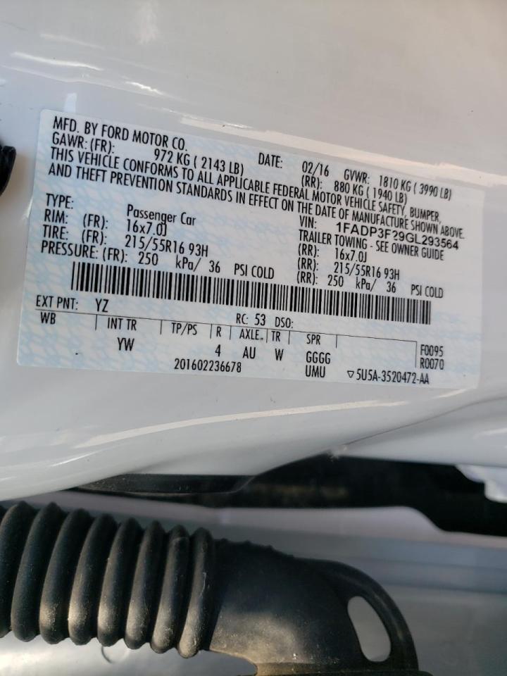 Photo 10 from auction – 2016 FORD FOCUS SE with VIN 1FADP3F29GL293564
