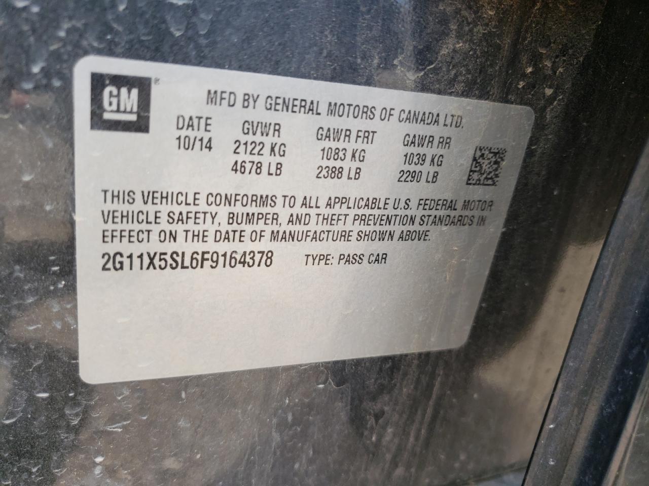 Photo 10 from auction – 2015 CHEVROLET IMPALA LS with VIN 2G11X5SL6F9164378