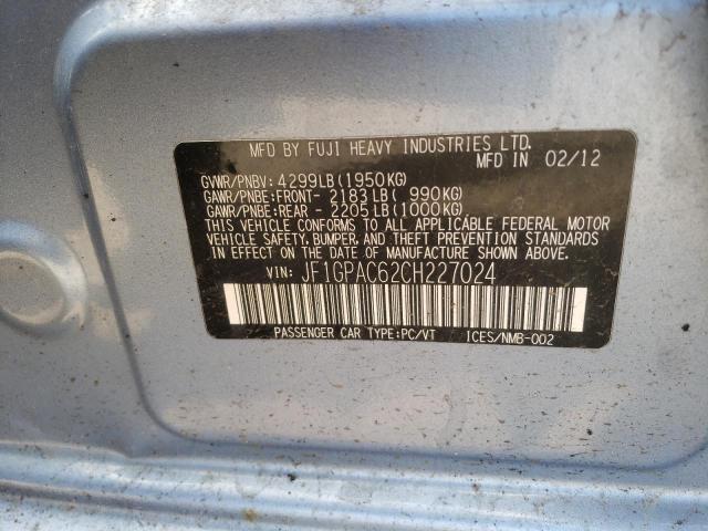 Photo 10 from auction – 2012 SUBARU IMPREZA PR with VIN JF1GPAC62CH227024