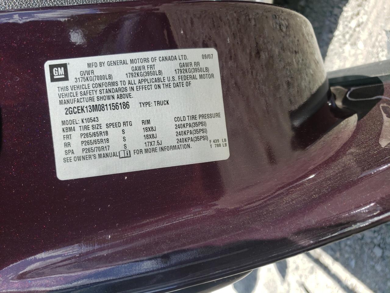 Photo 10 from auction – 2008 CHEVROLET SILVERADO with VIN 2GCEK13M081156186