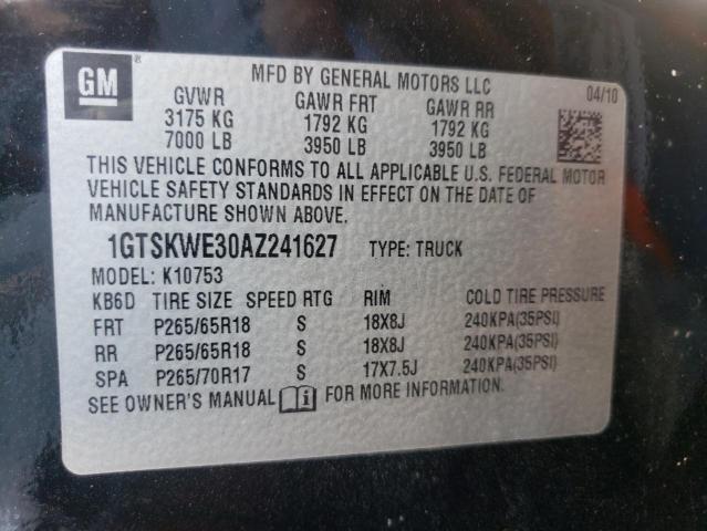 Photo 10 from auction – 2010 GMC SIERRA K15 with VIN 1GTSKWE30AZ241627
