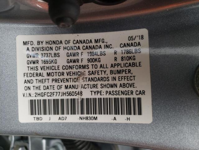 Photo 10 from auction – 2018 HONDA CIVIC with VIN 2HGFC2F77JH560548