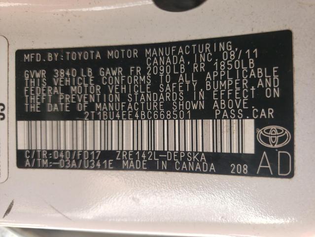 Photo 10 from auction – 2011 TOYOTA COROLLA BA with VIN 2T1BU4EE4BC668501