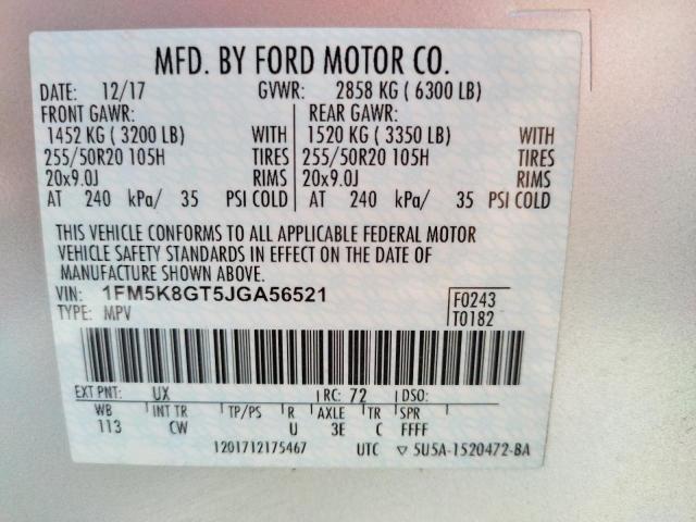 Photo 10 from auction – 2018 FORD EXPLORER S with VIN 1FM5K8GT5JGA56521