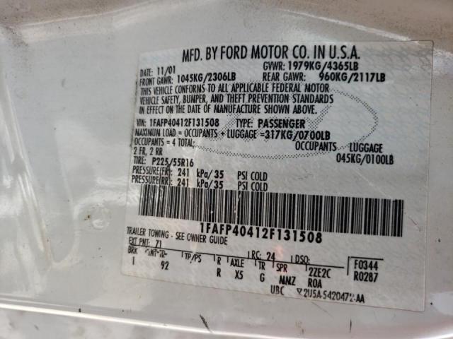 Photo 10 from auction – 2002 FORD MUSTANG with VIN 1FAFP40412F131508