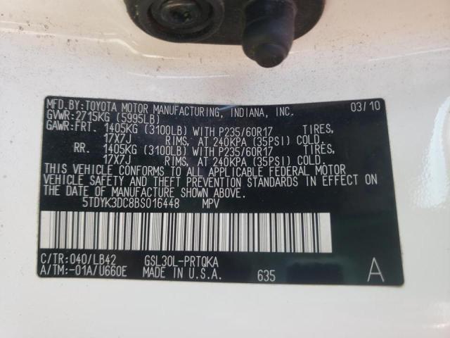 Photo 10 from auction – 2011 TOYOTA SIENNA XLE with VIN 5TDYK3DC8BS016448