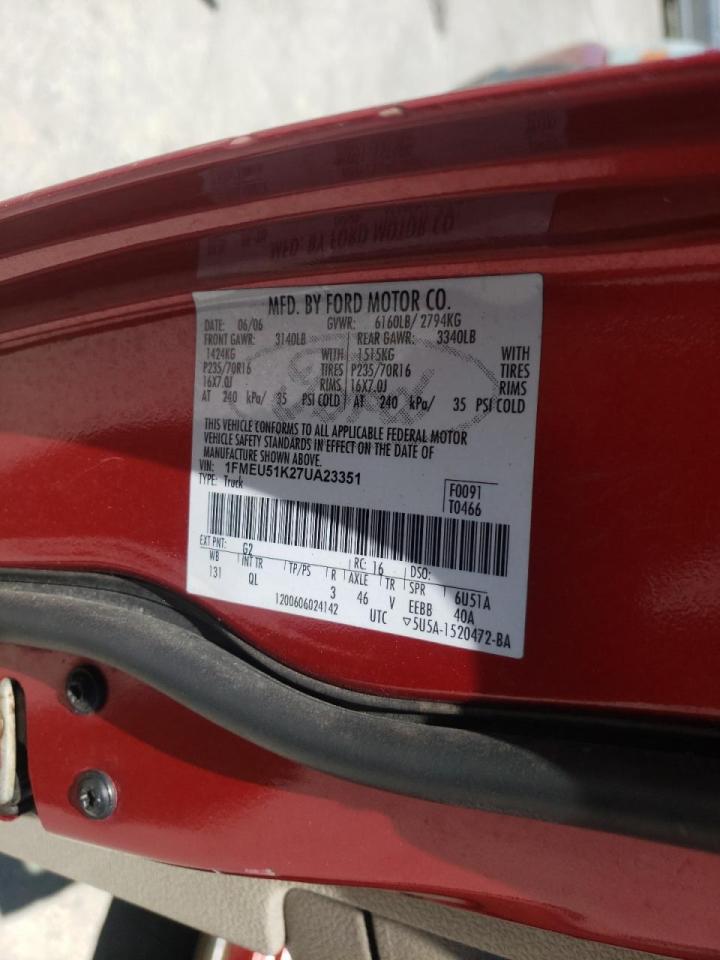 Photo 10 from auction – 2007 FORD EXPLORER S with VIN 1FMEU51K27UA23351