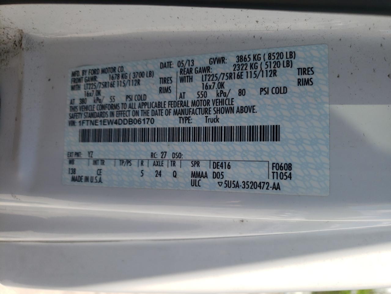 Photo 10 from auction – 2013 FORD ECONOLINE with VIN 1FTNE1EW4DDB06170
