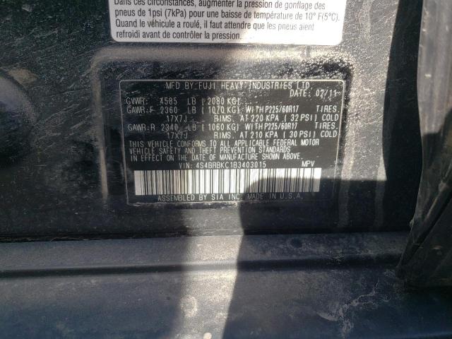 Photo 10 from auction – 2011 SUBARU OUTBACK 2. with VIN 4S4BRBKC1B3403015