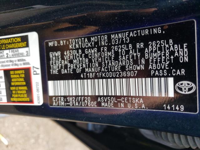 Photo 10 from auction – 2013 TOYOTA CAMRY L with VIN 4T1BF1FK0DU236907