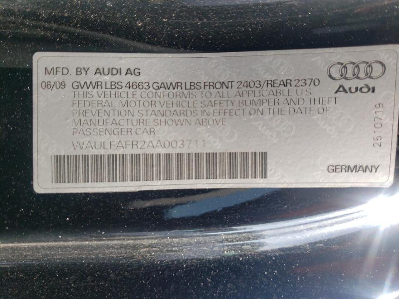Photo 10 from auction – 2010 AUDI A5 PREMIUM with VIN WAULFAFR2AA003711