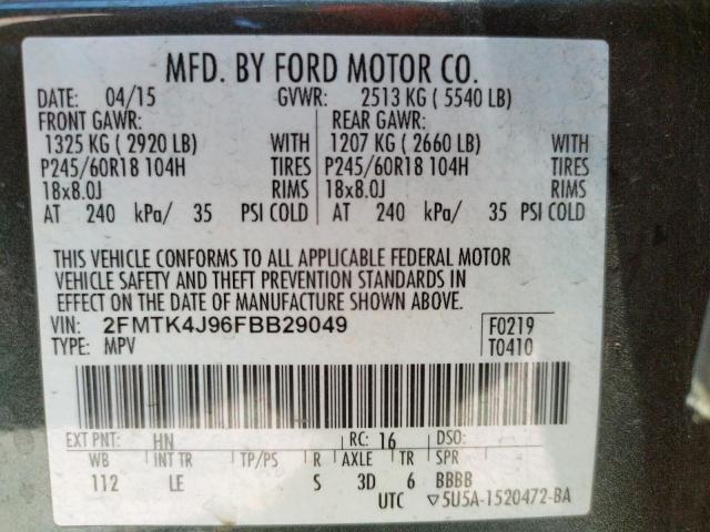 Photo 10 from auction – 2015 FORD EDGE SEL with VIN 2FMTK4J96FBB29049