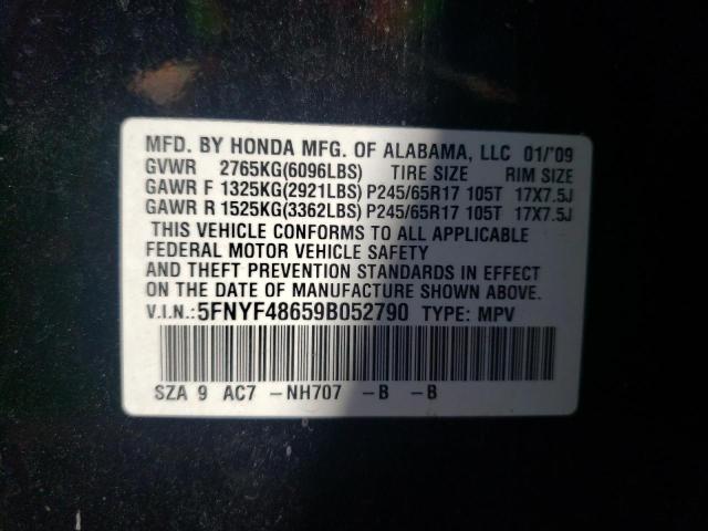 Photo 10 from auction – 2009 HONDA PILOT EXL with VIN 5FNYF48659B052790