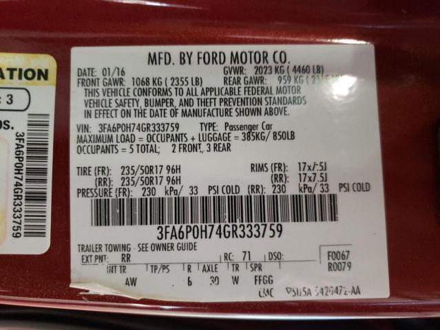 Photo 10 from auction – 2016 FORD FUSION SE with VIN 3FA6P0H74GR333759